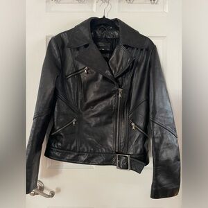 Express Women's Heavy Duty Sleek Black Leather Moto Jacket